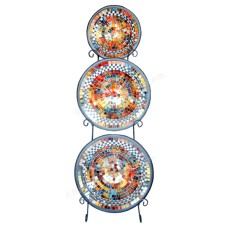 Mosaic Glass Round Plate Multicolor Set of 3