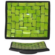 Square Plate Mosaic Glass Lime Green 40 cm