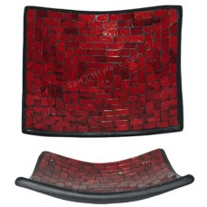 Square Plate Mosaic Glass Maroon Motif 40 cm