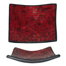 Square Plate Mosaic Glass Maroon Motif 30 cm