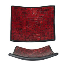 Square Plate Mosaic Glass Maroon Motif 25 cm