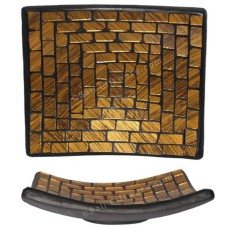 Square Plate Mosaic Glass Gold Motif 40 cm