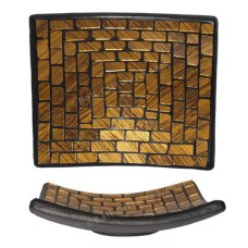 Square Plate Mosaic Glass Gold Motif 30 cm