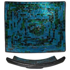 Square Plate Mosaic Glass Blue Green 40 cm