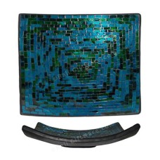 Square Plate Mosaic Glass Blue Green 25 cm