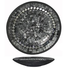 Round Plate Mosaic Glass Black Silver 50 cm