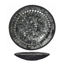 Round Plate Mosaic Glass Black Silver 40 cm