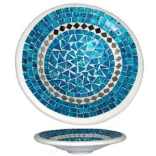 Round Plate Mosaic Glass Turquoise White 50 cm