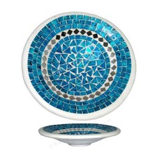 Round Plate Mosaic Glass Turquoise White 40 cm