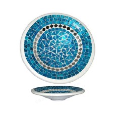 Round Plate Mosaic Glass Turquoise White 30 cm