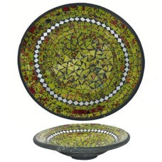 Round Plate Mosaic Glass Green Motif 50 cm