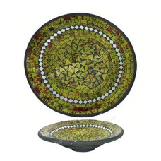 Round Plate Mosaic Glass Green Motif 40 cm