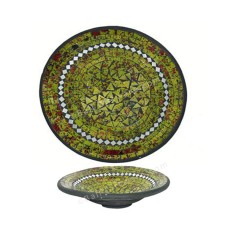 Round Plate Mosaic Glass Green Motif 30 cm