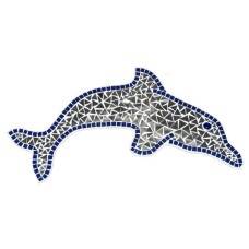 Mosaic Glass Dolphin Shape Grey Blue 55 cm