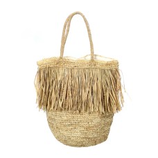 Woven Straw Grass Fringes Hand Bag Natural 