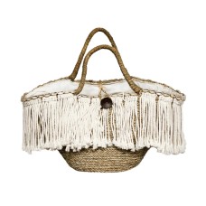 Straw Grass Macrame Fringes Hand Bag Natural