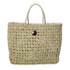 Woven Straw Grass Coconut Button Hand Bag