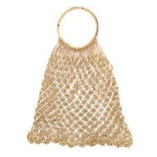 Hand Woven Cotton Crochet Shoulder Bag Beige