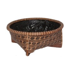 Round Bamboo Basket Stand Brown Black Motif 40 cm