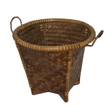 Round Bamboo Brown Basket Stand With Handles 33 cm