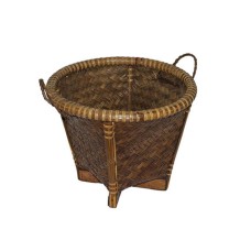 Round Bamboo Basket Stand Brown With Handles 28 cm