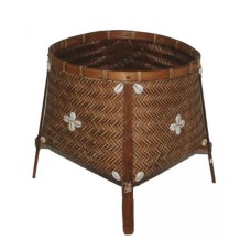 Bamboo Brown Basket Stand With Sea Shells 29 cm