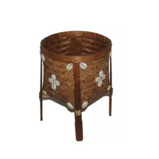 Brown Bamboo Basket Stand With Sea Shells