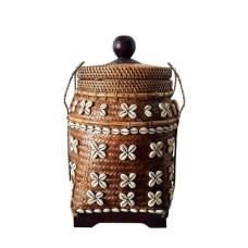 Woven Rattan Basket Brown With Shell 45 cm