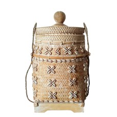 Woven Rattan Basket White Wash With Shell 45 cm