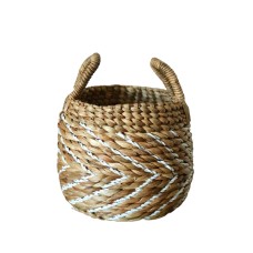 Woven Round Water Hyacinth Basket Natural 46 cm