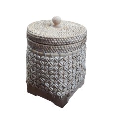 Woven Rattan Basket White Wash With Shell 35 cm