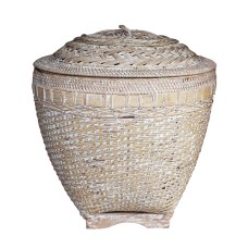 Woven Rattan Basket White Wash With Lid 53 cm