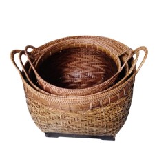 Woven Rattan Basket Brown Set Of 3