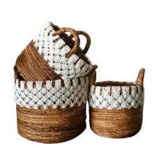 Woven Banana Leaf Macrame Basket Set Of 3