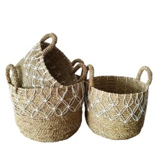 Woven Straw Grass Macrame Basket Set Of 3