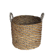 Woven Banana Leaf Basket Natural Black White 37 cm