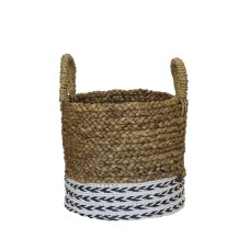 Woven Water Hyacinth Basket Natural Black White 27 cm