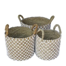 Woven Water Hyacinth Cotton Basket Natural Set Of 3