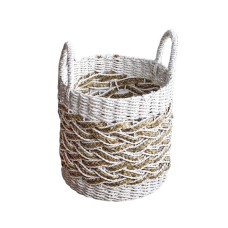 Woven Straw Grass Basket Natural White 37 cm