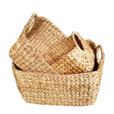 Woven Water Hyacinth Basket Natural Set Of 3