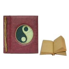 Natural Notebook Straw Paper Maroon Yin Yang Motif Medium