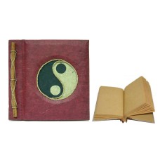 Natural Notebook Straw Paper Maroon Yin Yang Motif Small