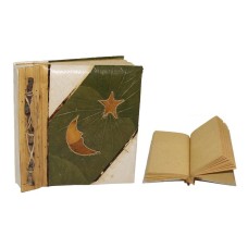 Natural Notebook Medium Green Leaf Moon Star