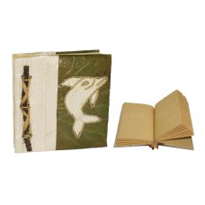 Natural Notebook Medium Green Leaf Dolphin Motif