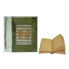 Natural Notebook Medium Green Leaf Butterfly Motif