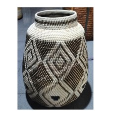 Rattan Vase Dark Brown White 52 cm