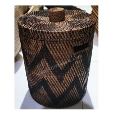 Rattan Basket With Lid Brown Black 30 cm