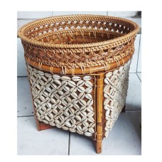 Rattan Brown Basket Short Legs With Shells 30 cm