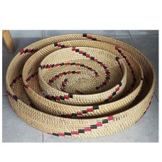 Rattan Hanging Wall Tray Natural Red Black Set Of 3