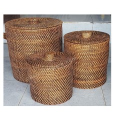 Rattan Brown Mini Basket With Lid Set Of 3